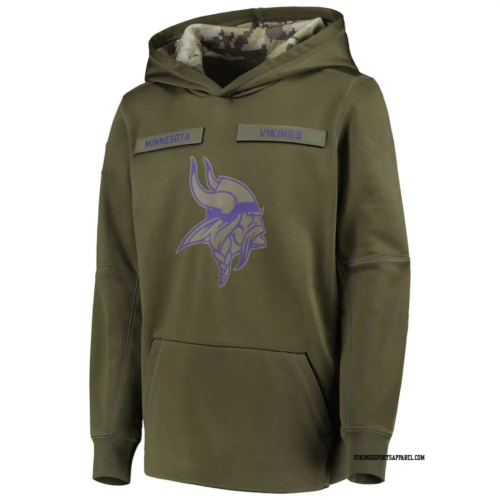 Green Youth Minnesota Vikings 2018 Salute to Service Pullover Performance Hoodie Vikings Store